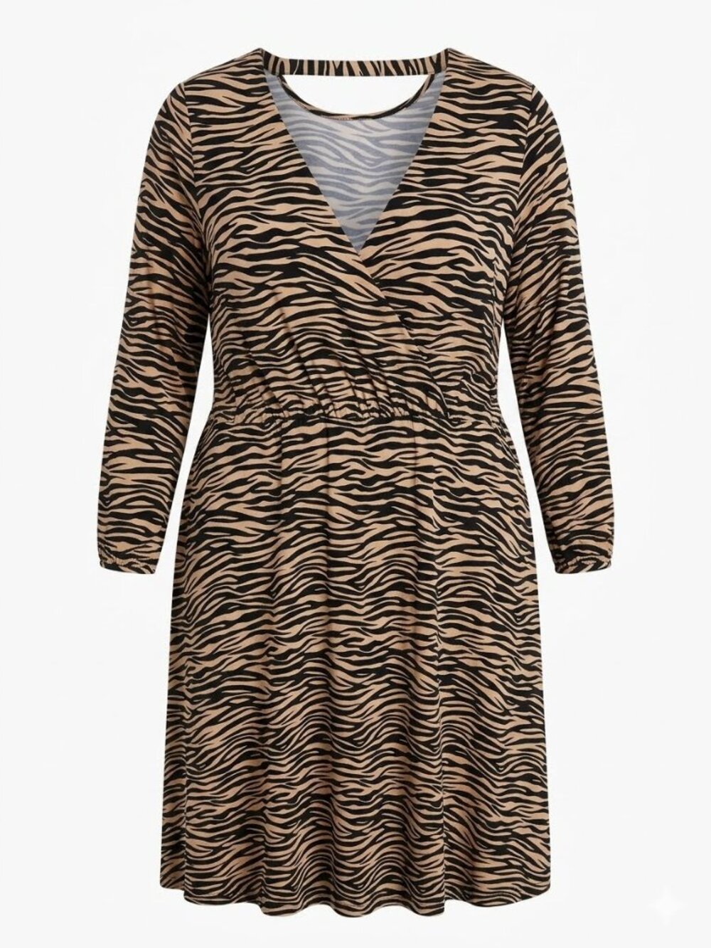 LOFT Plus Size Black Tan Animal Zebra Print Long Sleeve Faux Wrap Dress 3649